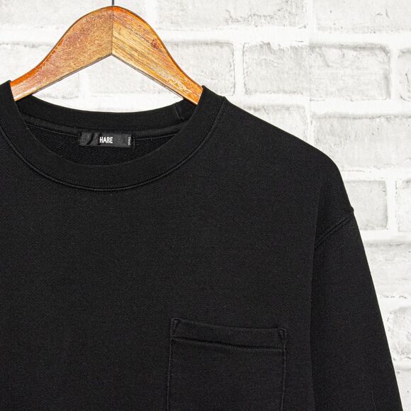 HARE Japan Men's crew Sweatshirt Black Terry Size Small - Picture 3 of 7
